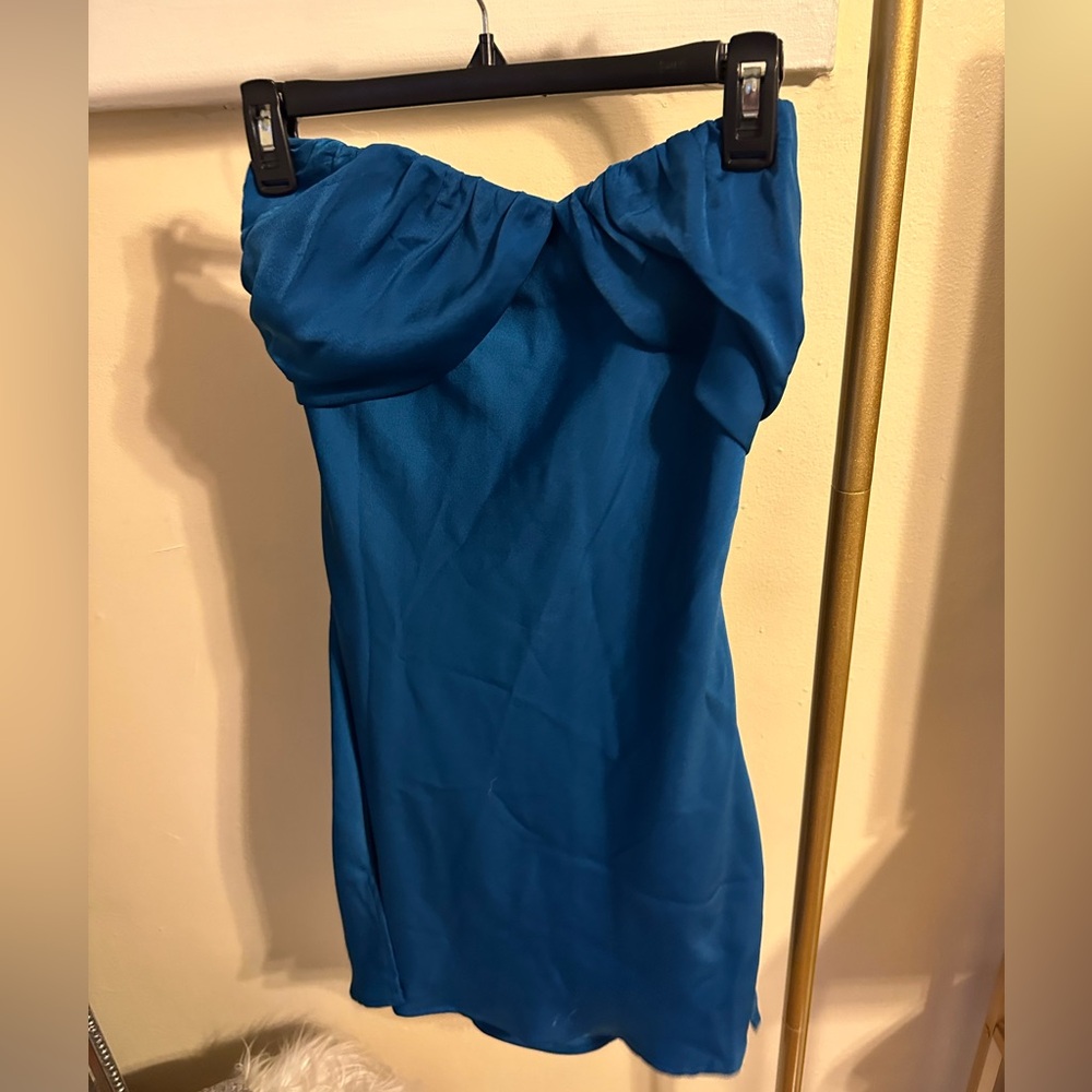 Blue silk strapless dress - Large